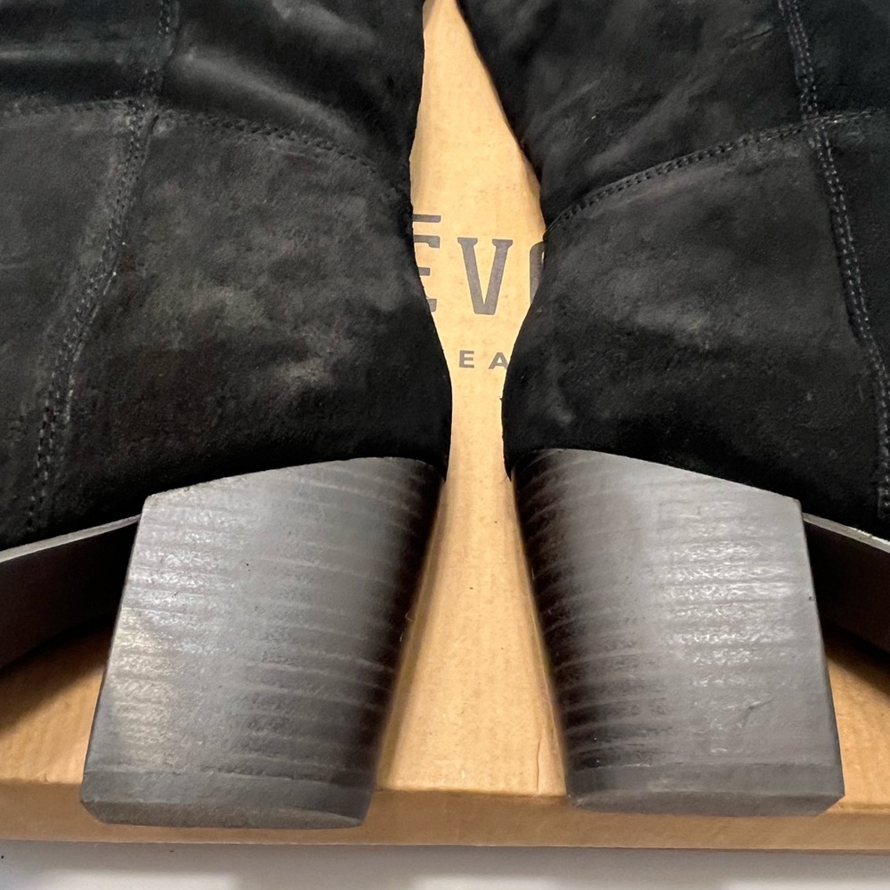 CREVO ATTY Black Suede Knee High Pull On Heeled Boots 9.5 - Picture 15 of 16